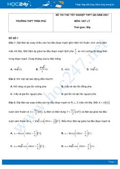 Bộ 5 đề thi thử THPT QG năm 2021 môn Vật Lý có đáp án Trường THPT Trần Phú