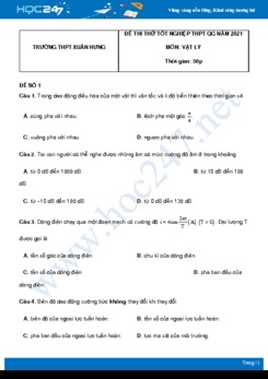 Bộ 5 đề thi thử THPT QG năm 2021 môn Vật Lý có đáp án Trường THPT Xuân Hưng