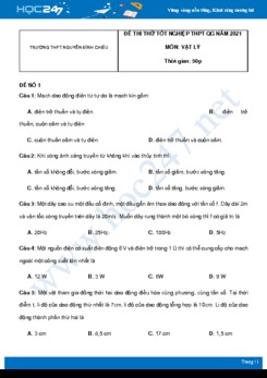 Bộ 5 đề thi thử THPT QG năm 2021 môn Vật Lý có đáp án Trường THPT Nguyễn Đình Chiểu