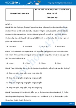 Bộ 5 đề thi thử THPT QG năm 2021 môn Vật Lý có đáp án Trường THPT Bình Sơn