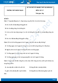 Bộ 5 đề thi thử THPT QG năm 2021 môn Vật Lý có đáp án Trường THPT Nhơn Trạch