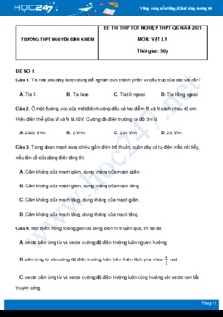 Bộ 5 đề thi thử THPT QG năm 2021 môn Vật Lý có đáp án Trường THPT Nguyễn Bỉnh Khiêm