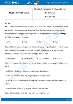 Bộ 5 đề thi thử THPT QG năm 2021 môn Vật Lý có đáp án Trường THPT Ngô Sĩ Liên