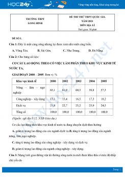 Bộ 5 Đề thi thử THPT QG môn Địa Lí năm 2021 Trường THPT Long Bình