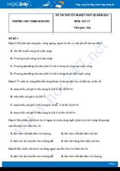 Bộ 5 đề thi thử THPT QG năm 2021 môn Vật Lý có đáp án Trường THPT Trịnh Hoài Đức