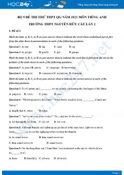 Bộ 5 đề thi thử THPT QG năm 2021 môn Tiếng Anh Trường THPT Nguyễn Hữu Cầu Lần 2