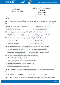 Bộ 5 Đề thi thử THPT QG môn Địa Lí năm 2021 Trường THPT Nguyễn Văn Thìn