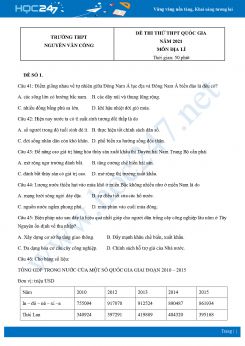 Bộ 5 Đề thi thử THPT QG môn Địa Lí năm 2021 Trường THPT Nguyễn Văn Công