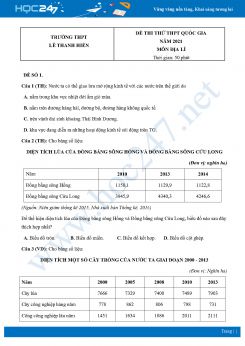 Bộ 5 Đề thi thử THPT QG môn Địa Lí năm 2021 Trường THPT Lê Thanh Hiền