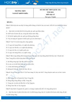 Bộ 5 Đề thi thử THPT QG môn Địa Lí năm 2021 Trường THPT Nam Kỳ Khởi Nghĩa