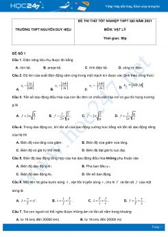 Bộ 5 đề thi thử THPT QG năm 2021 môn Vật Lý có đáp án Trường THPT Nguyễn Duy Hiệu