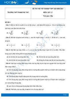 Bộ 5 đề thi thử THPT QG năm 2021 môn Vật Lý có đáp án Trường THPT Phạm Phú Thứ