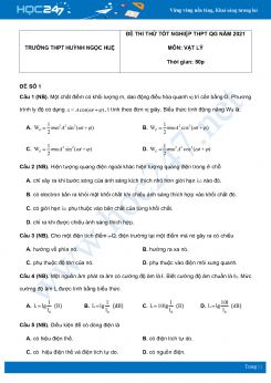 Bộ 5 đề thi thử THPT QG năm 2021 môn Vật Lý có đáp án Trường THPT Huỳnh Ngọc Huệ