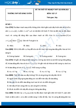 Bộ 5 đề thi thử THPT QG năm 2021 môn Vật Lý có đáp án Trường THPT Đỗ Đăng Tuyển