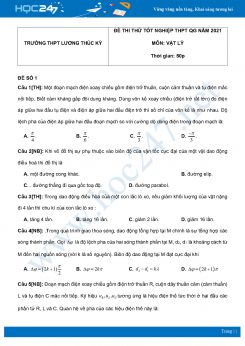 Bộ 5 đề thi thử THPT QG năm 2021 môn Vật Lý có đáp án Trường THPT Lương Thúc Kỳ