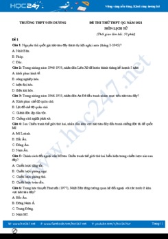 Bộ 5 đề thi thử THPT QG năm 2021 môn Lịch Sử có đáp án Trường THPT Sơn Dương