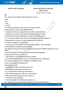 Bộ 5 đề thi thử THPT QG năm 2021 môn Lịch Sử có đáp án Trường THPT Thái Hòa