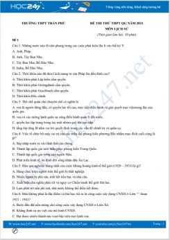 Bộ 5 đề thi thử THPT QG năm 2021 môn Lịch Sử có đáp án Trường THPT Trần Phú