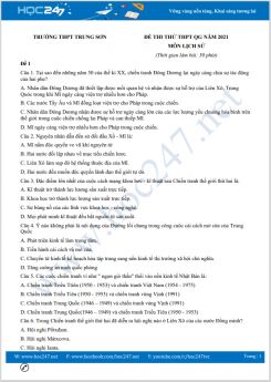 Bộ 5 đề thi thử THPT QG năm 2021 môn Lịch Sử có đáp án Trường THPT Trung Sơn