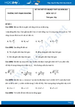 Bộ 5 đề thi thử THPT QG năm 2021 môn Vật Lý có đáp án Trường THPT Phạm Văn Đồng