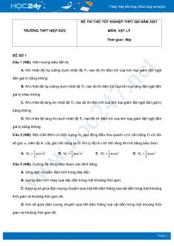 Bộ 5 đề thi thử THPT QG năm 2021 môn Vật Lý có đáp án Trường THPT Hiệp Đức