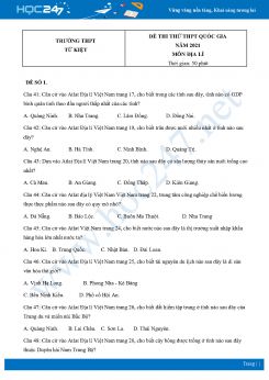 Bộ 5 Đề thi thử THPT QG môn Địa Lí năm 2021 Trường THPT Tứ Kiệt