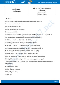 Bộ 5 Đề thi thử THPT QG môn Địa Lí năm 2021 Trường THPT Phú Thạnh
