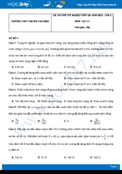 Bộ 5 đề thi thử THPT QG năm 2021 môn Vật Lý có đáp án Trường THPT Chuyên Thái Bình - Lần 3