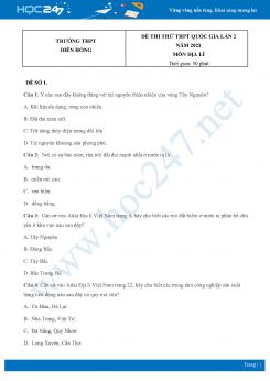 Bộ 5 Đề thi thử THPT QG môn Địa Lí năm 2021 Trường THPT Diên Hồng lần 2