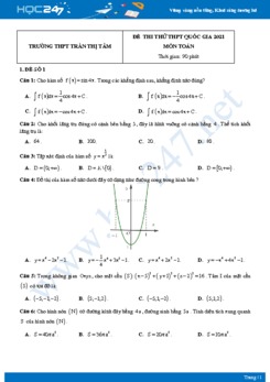 Bộ 4 đề thi thử THPT QG năm 2021 môn Toán lần 2 - Trường THPT Trần Thị Tâm