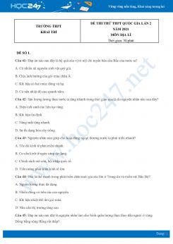 Bộ 5 Đề thi thử THPT QG môn Địa Lí năm 2021 Trường THPT Khai Trí lần 2