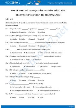 Bộ 5 đề thi thử THPT QG năm 2021 môn Tiếng Anh Trường THPT Nguyễn Tri Phương Lần 2