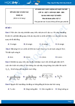Bộ 5 đề thi thử THPT QG năm 2021 môn Vật Lý có đáp án Sở GD &  ĐT Nghệ An