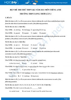 Bộ 5 đề thi thử THPT QG năm 2021 môn Tiếng Anh Trường THPT Long Thới Lần 2