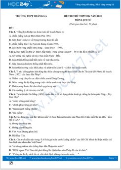 Bộ 5 đề thi thử THPT QG năm 2021 môn Lịch Sử có đáp án Trường THPT Quảng La