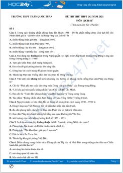 Bộ 5 đề thi thử THPT QG năm 2021 môn Lịch Sử có đáp án Trường THPT Trần Quốc Tuấn