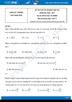 Bộ 5 đề thi thử THPT QG năm 2021 môn Vật Lý có đáp án Trường THPT Nam Trực
