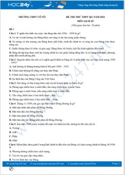 Bộ 5 đề thi thử THPT QG năm 2021 môn Lịch Sử có đáp án Trường THPT Cô Tô