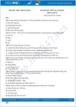 Bộ 5 đề thi thử THPT QG năm 2021 môn Lịch Sử có đáp án Trường THPT Thống Nhất