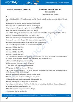 Bộ 5 đề thi thử THPT QG năm 2021 môn Lịch Sử có đáp án Trường THPT Trần Khánh Dư