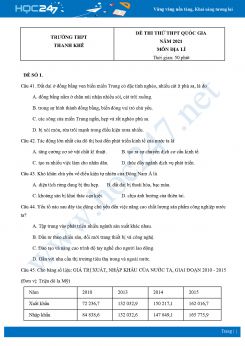 Bộ 4 Đề thi thử THPT QG môn Địa Lí năm 2021 Trường THPT Thanh Khê