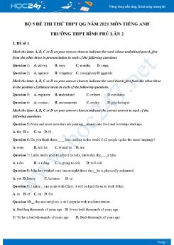 Bộ 5 đề thi thử THPT QG năm 2021 môn Tiếng Anh Trường THPT Bình Phú Lần 2