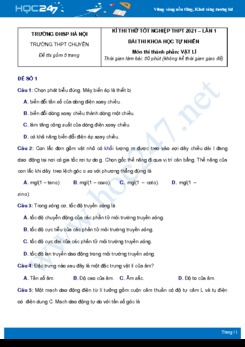 Bộ 5 đề thi thử THPT QG năm 2021 môn Vật Lý có đáp án Trường THPT Chuyên - ĐHSP Hà Nội