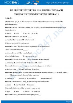 Bộ 5 đề thi thử THPT QG năm 2021 môn Tiếng Anh Trường THPT Nguyễn Thượng Hiền Lần 2