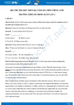 Bộ 5 đề thi thử THPT QG năm 2021 môn Tiếng Anh Trường THPT Lê Minh Xuân Lần 2