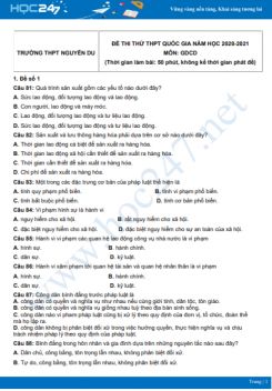 Bộ 5 đề thi thử THPT QG năm 2021 môn GDCD Trường THPT Nguyễn Du Lần 2