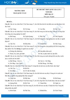 Bộ 4 Đề thi thử THPT QG môn Địa Lí năm 2021 Trường THPT Trần Quốc Tuấn lần 3