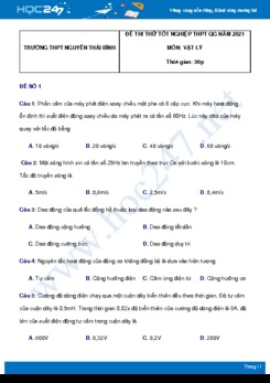 Bộ 5 đề thi thử THPT QG năm 2021 môn Vật Lý có đáp án Trường THPT Nguyễn Thái Bình