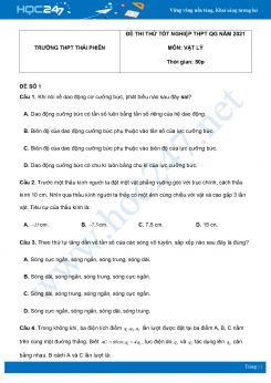 Bộ 5 đề thi thử THPT QG năm 2021 môn Vật Lý có đáp án Trường THPT Thái Phiên