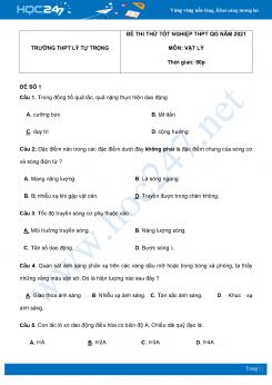 Bộ 5 đề thi thử THPT QG năm 2021 môn Vật Lý có đáp án Trường THPT Lý Tự Trọng